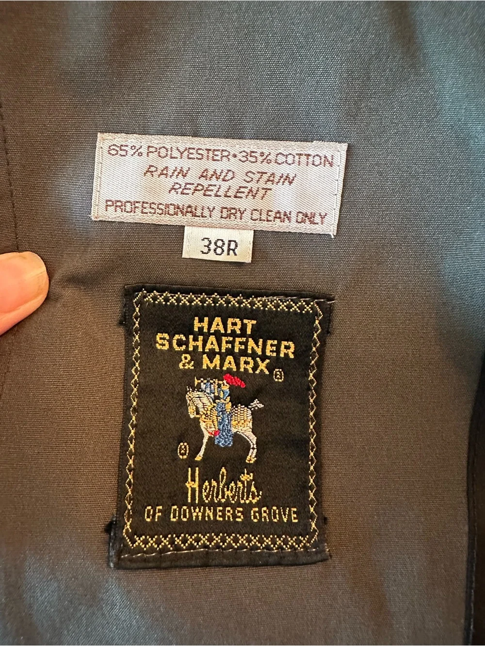 Hart Schaffner Marx Olive-Brown Double-Breasted Trench Coat with Belt